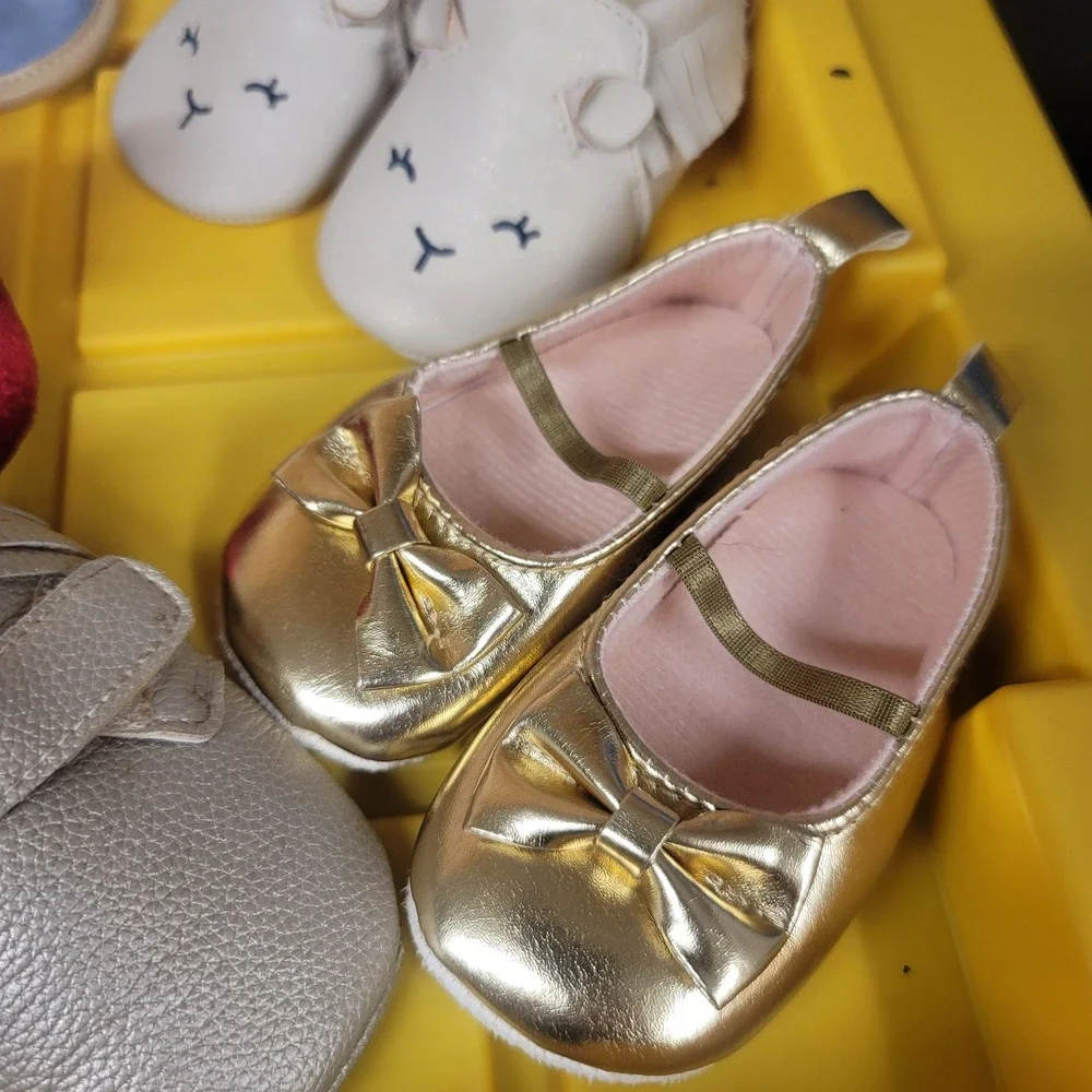 Baby Girl Shoe Lot 8 Pair Gold‎ Red Blue White Black Mary Jane Moccasin Bootie